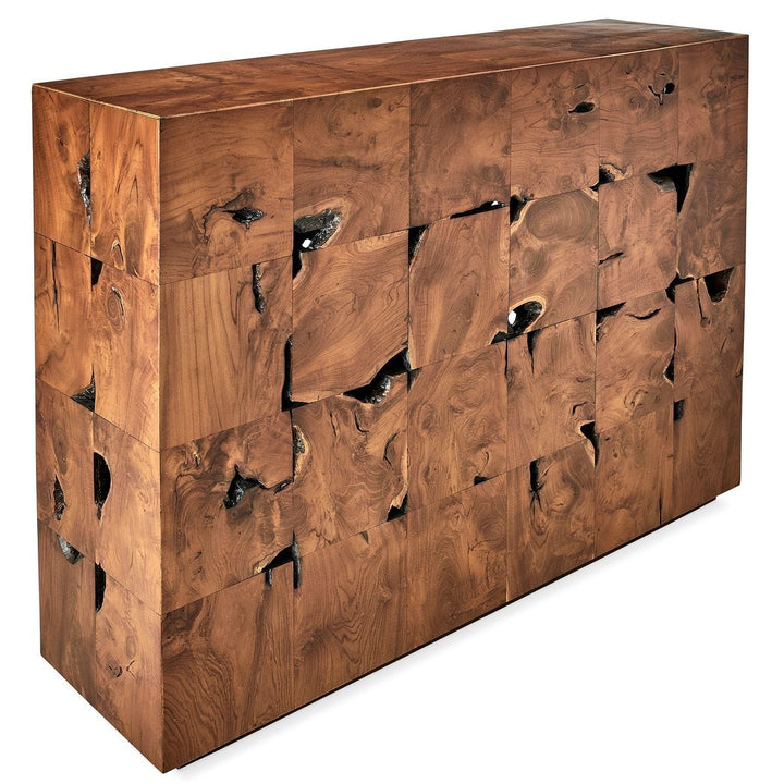 Teak Tac Toe Console Table - Caramel - undefined