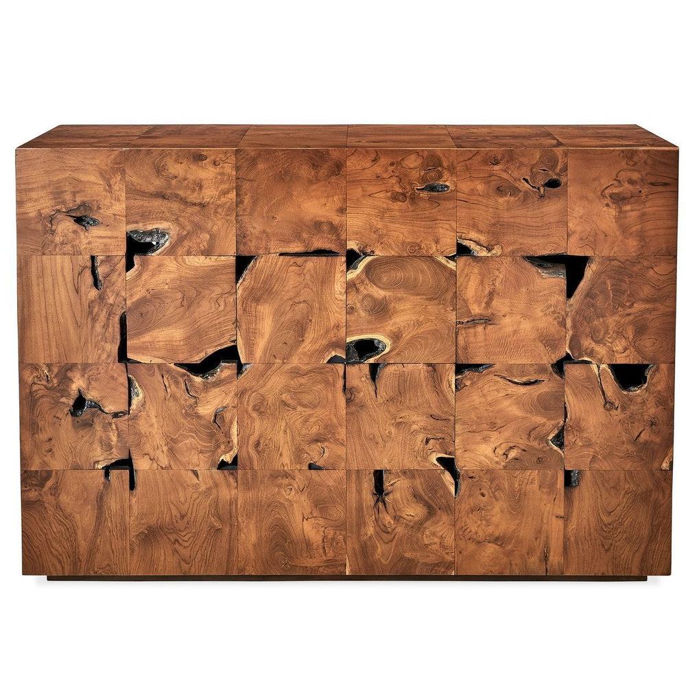 Teak Tac Toe Console Table - Caramel - undefined
