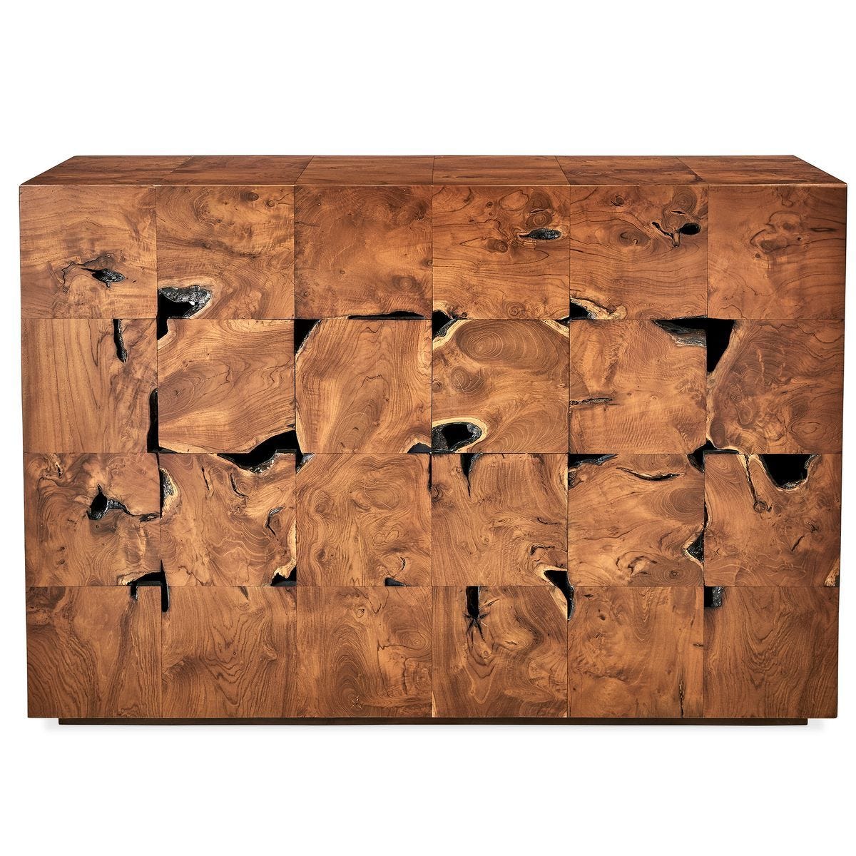 Teak Tac Toe Console Table - Caramel - undefined