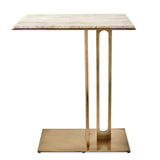Cantilever Accent Table - Travertine &amp; Brass - undefined