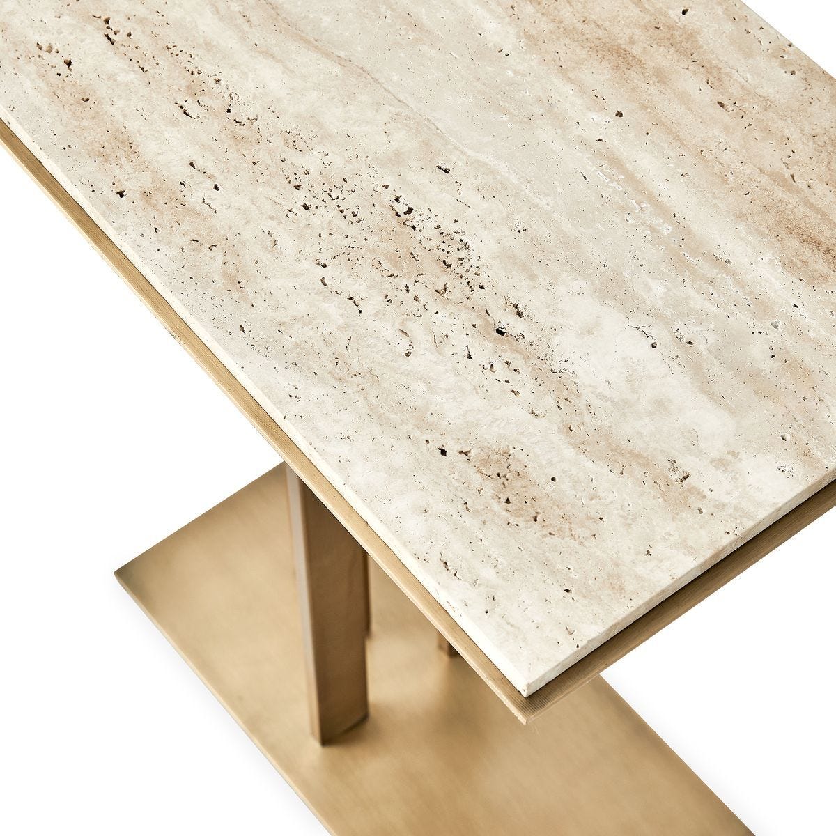 Cantilever Accent Table - Travertine &amp; Brass - undefined