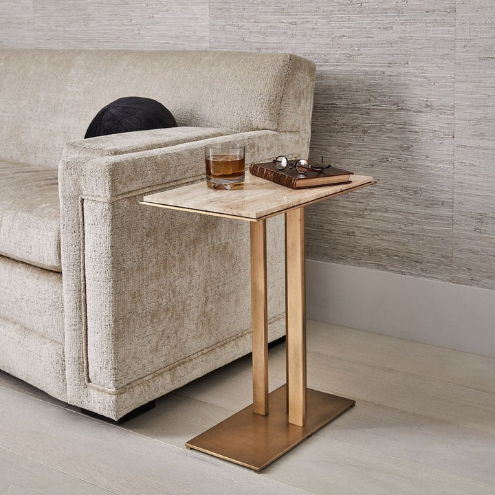 Cantilever Accent Table - Travertine &amp; Brass - undefined
