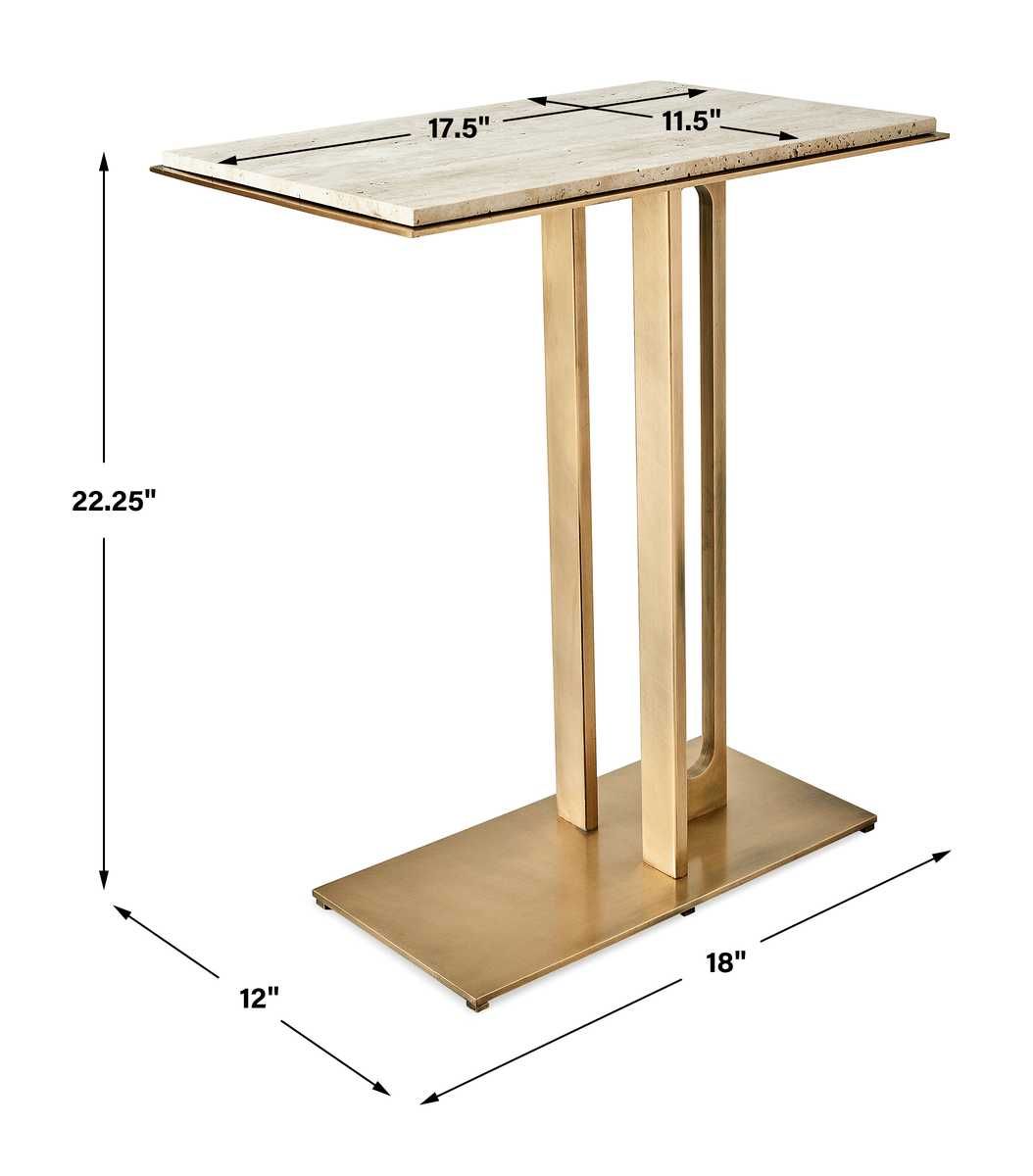 Cantilever Accent Table - Travertine &amp; Brass - undefined