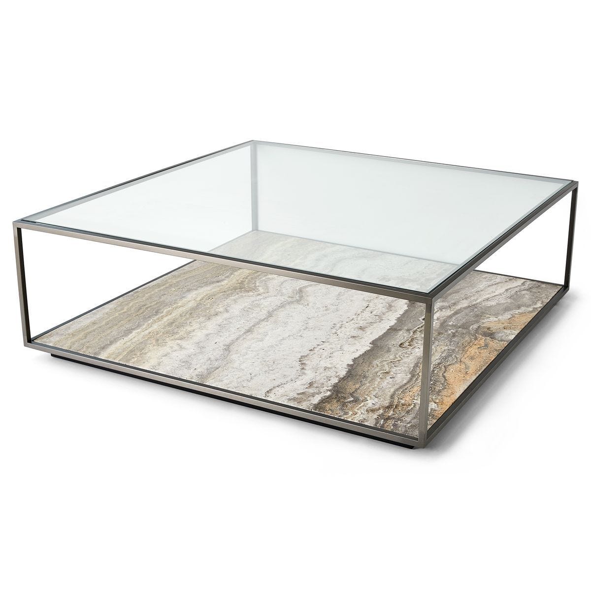 Floating Plane Coffee Table - Travertine/Bronze - undefined