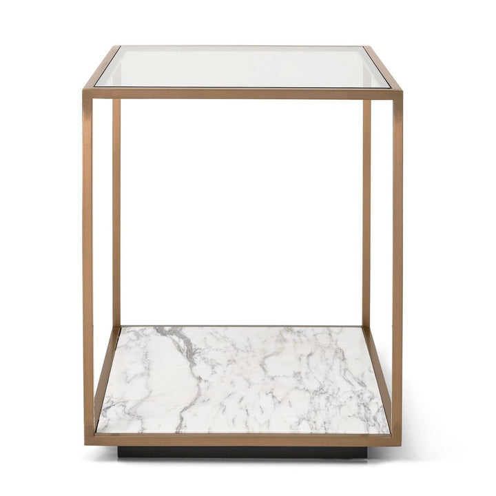 Floating Plane End Table - Marble/Brass - undefined