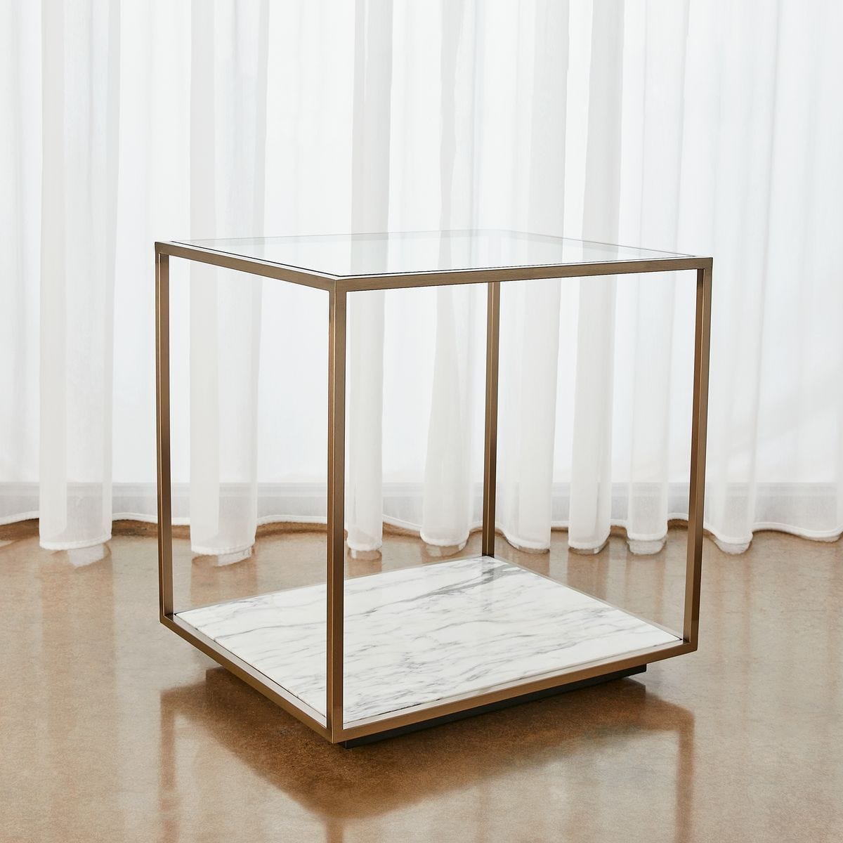 Floating Plane End Table - Marble/Brass - undefined