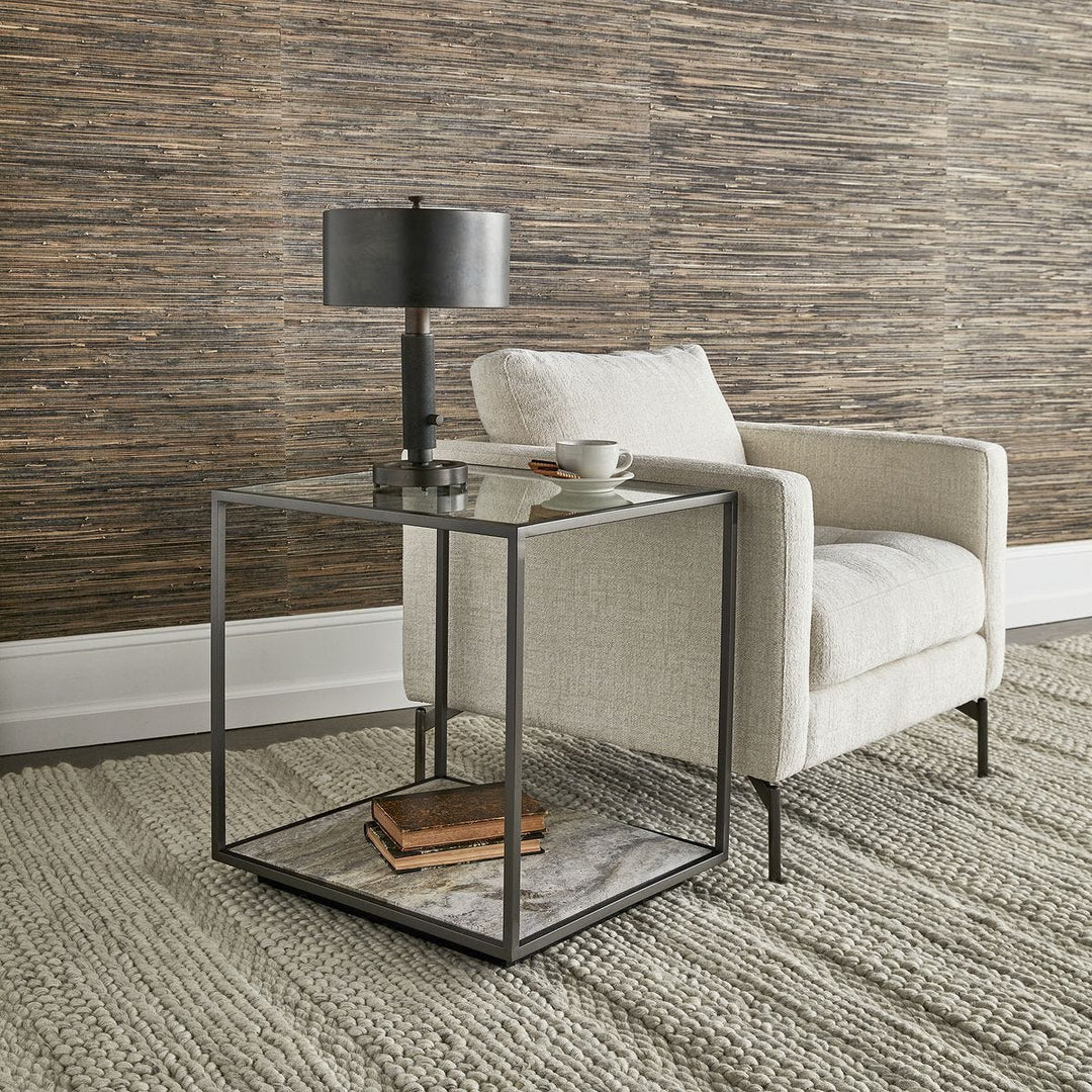 Floating Plane End Table - Travertine/Bronze - undefined