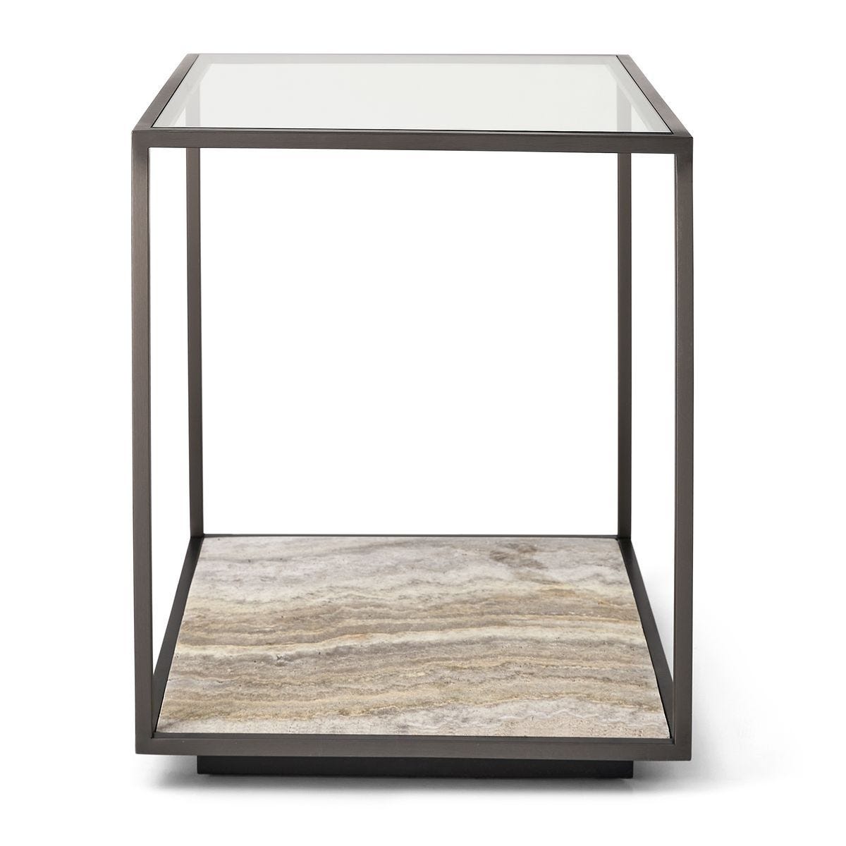 Floating Plane End Table - Travertine/Bronze - undefined