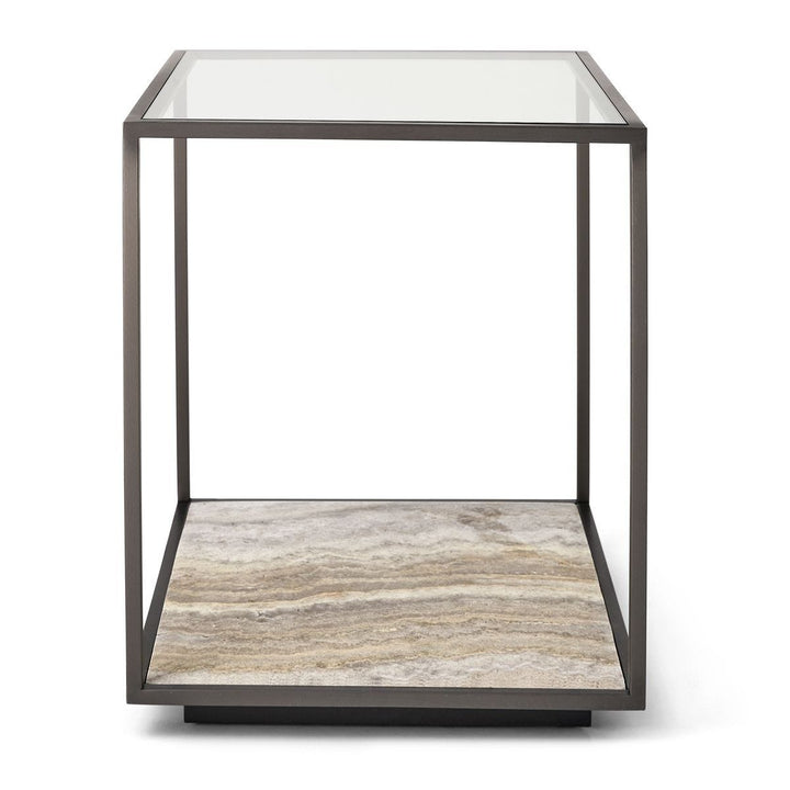 Floating Plane End Table - Travertine/Bronze - undefined