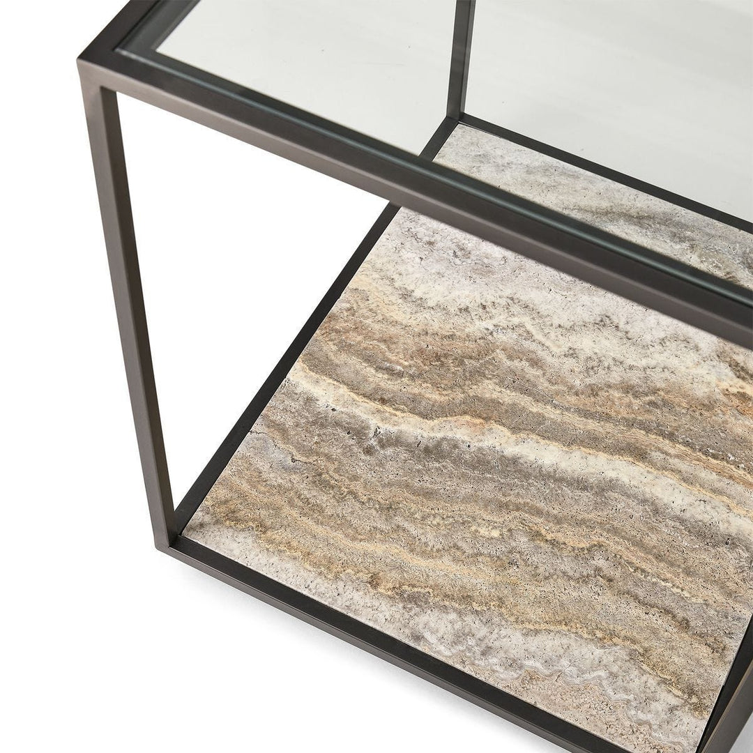 Floating Plane End Table - Travertine/Bronze - undefined