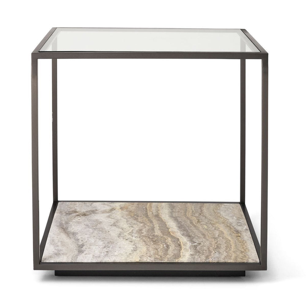 Floating Plane End Table - Travertine/Bronze - undefined