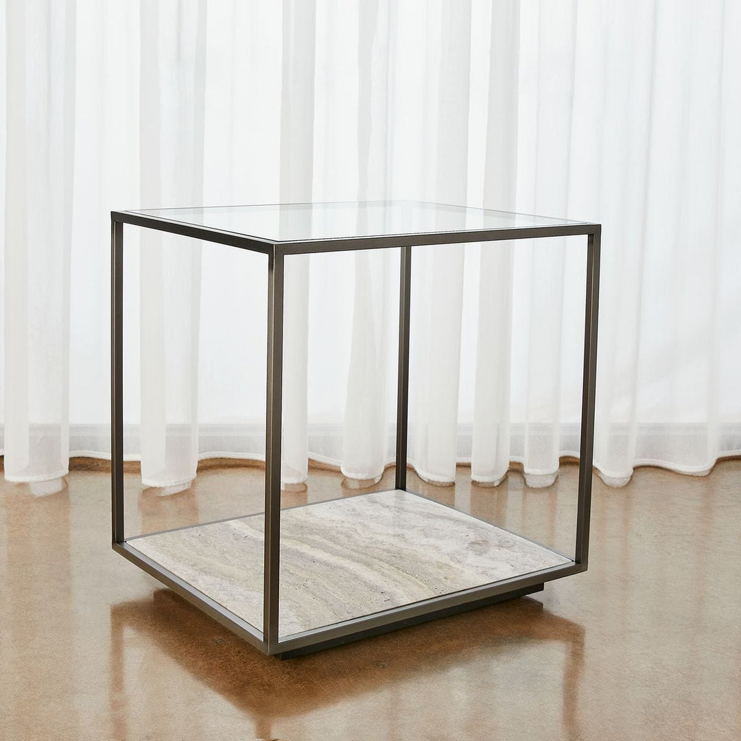 Floating Plane End Table - Travertine/Bronze - undefined