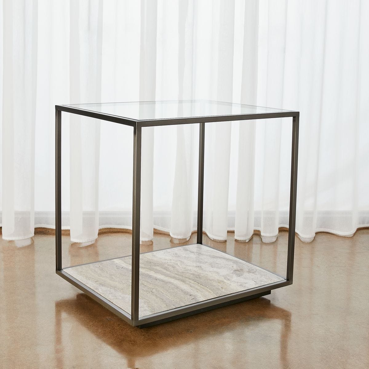 Floating Plane End Table - Travertine/Bronze - undefined