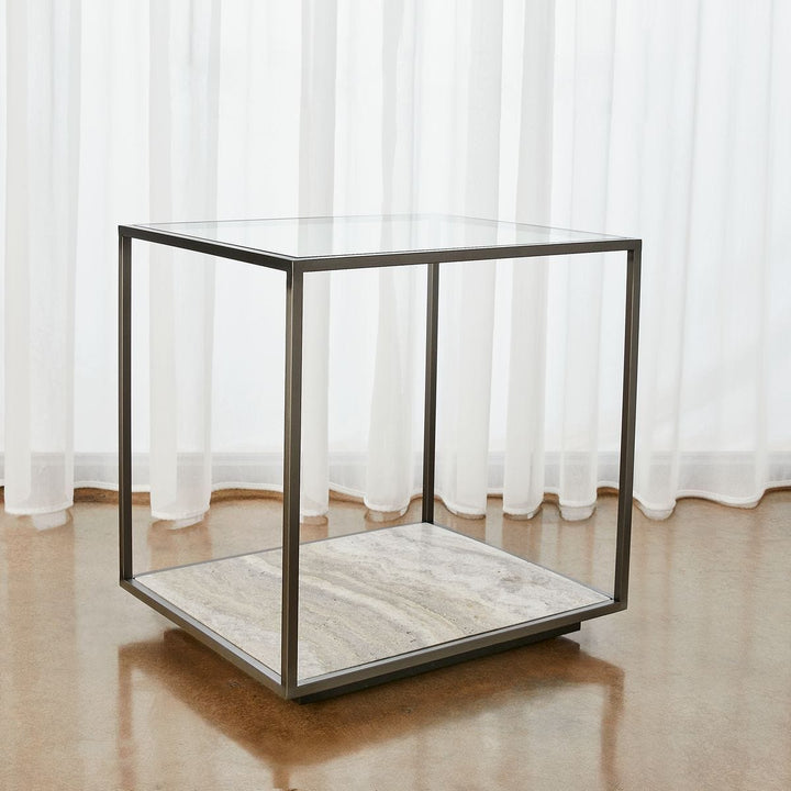 Floating Plane End Table - Travertine/Bronze - undefined