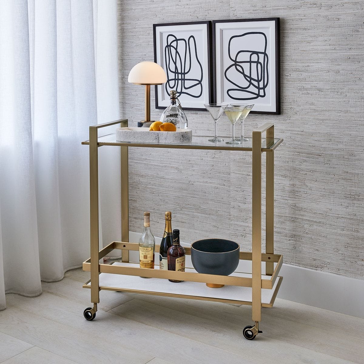 Roll Along Bar Cart - Brass - undefined