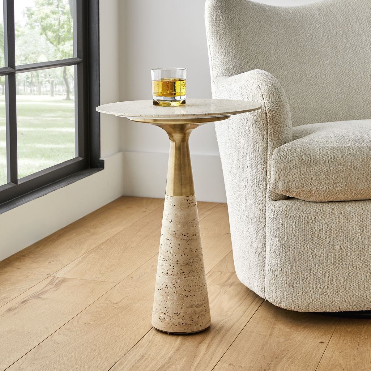 Pier Accent Table - Beige Travertine - undefined