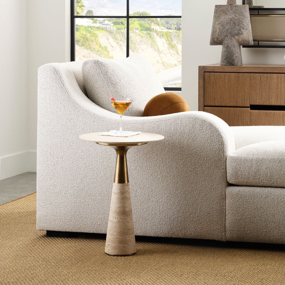 Pier Accent Table - Beige Travertine - undefined