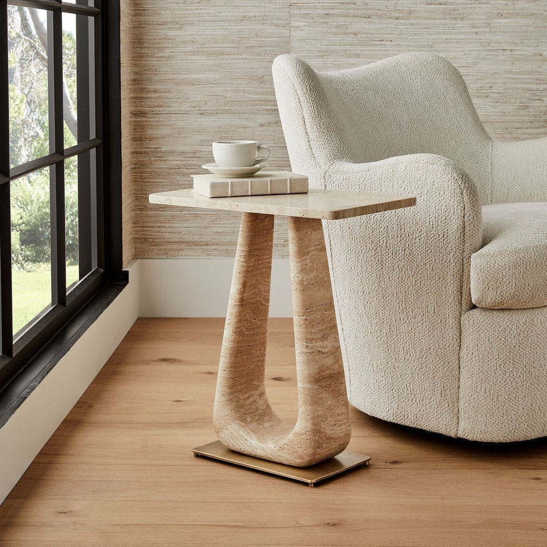 About Turn Side Table in Travertine - undefined