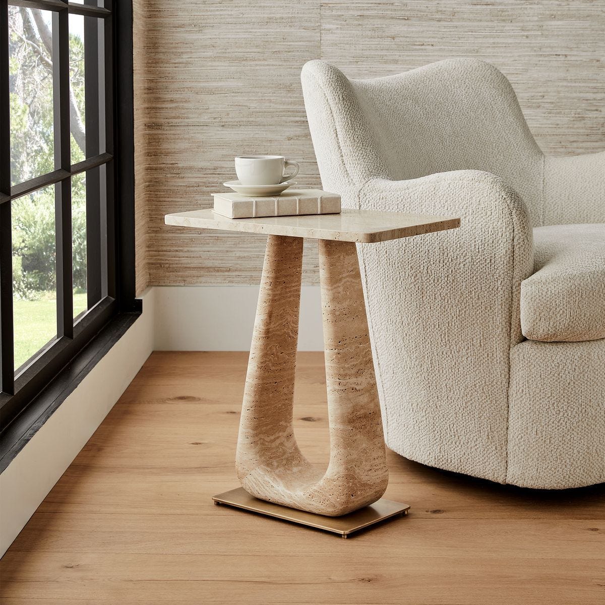 About Turn Side Table in Travertine - undefined