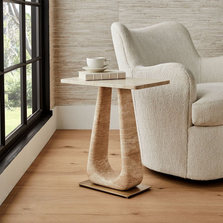 About Turn Side Table in Travertine - undefined