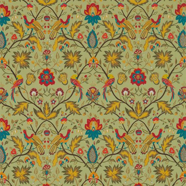 Zoffany Tyg Oiseaux de Paradis Embroidery Tygprov - Olivine