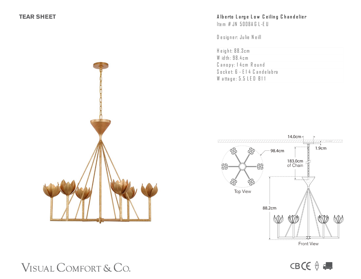 Alberto Large Low Ceiling Chandelier — Julie Neill for Visual Comfort & Co. dimension drawing