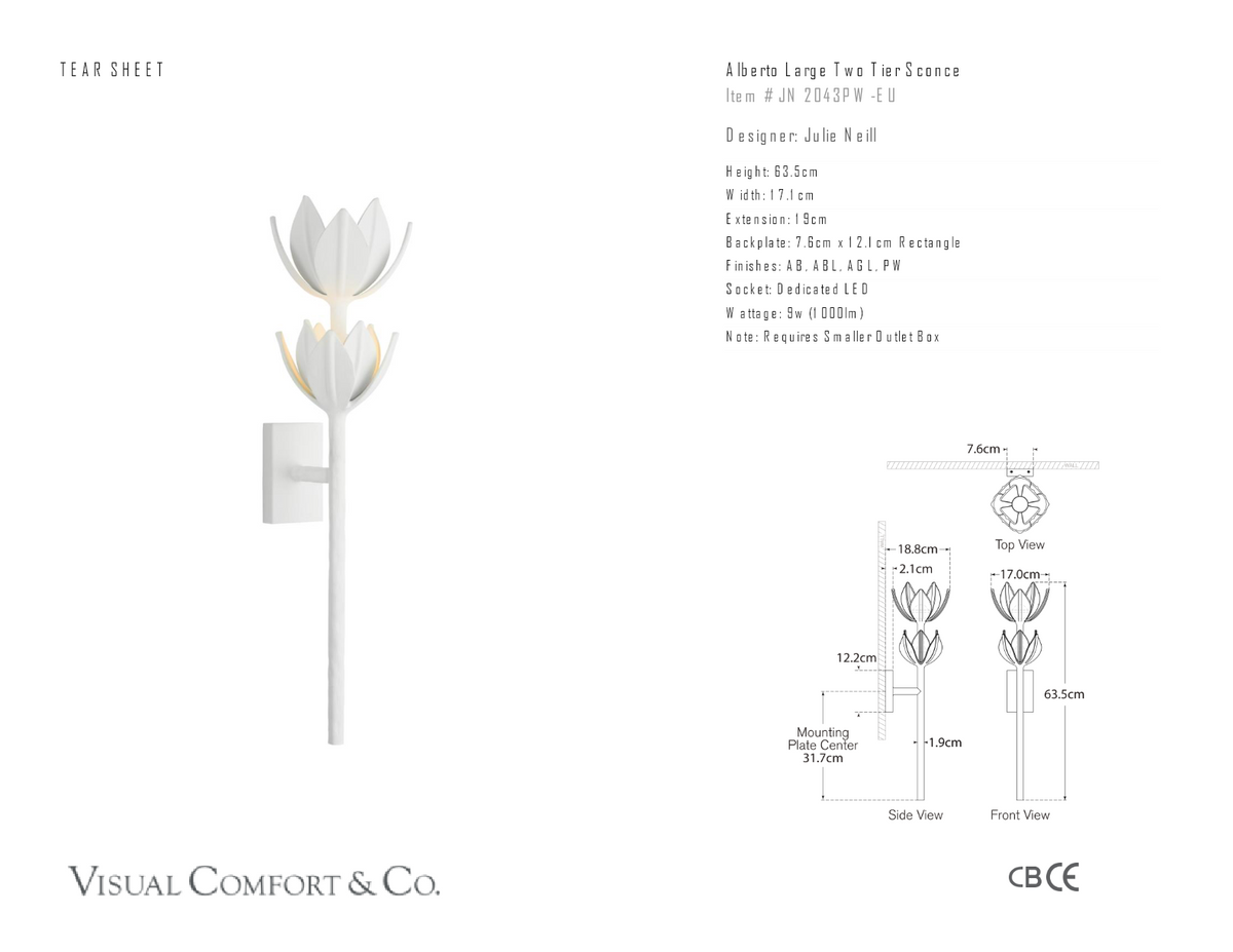 Alberto Large Two Tier Wall Light — Julie Neill for Visual Comfort & Co. dimension drawing