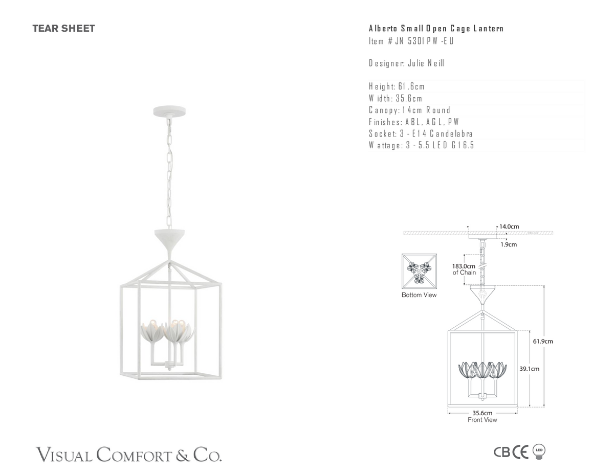 Alberto Small Open Cage Lykta — Julie Neill for Visual Comfort & Co. måttskiss