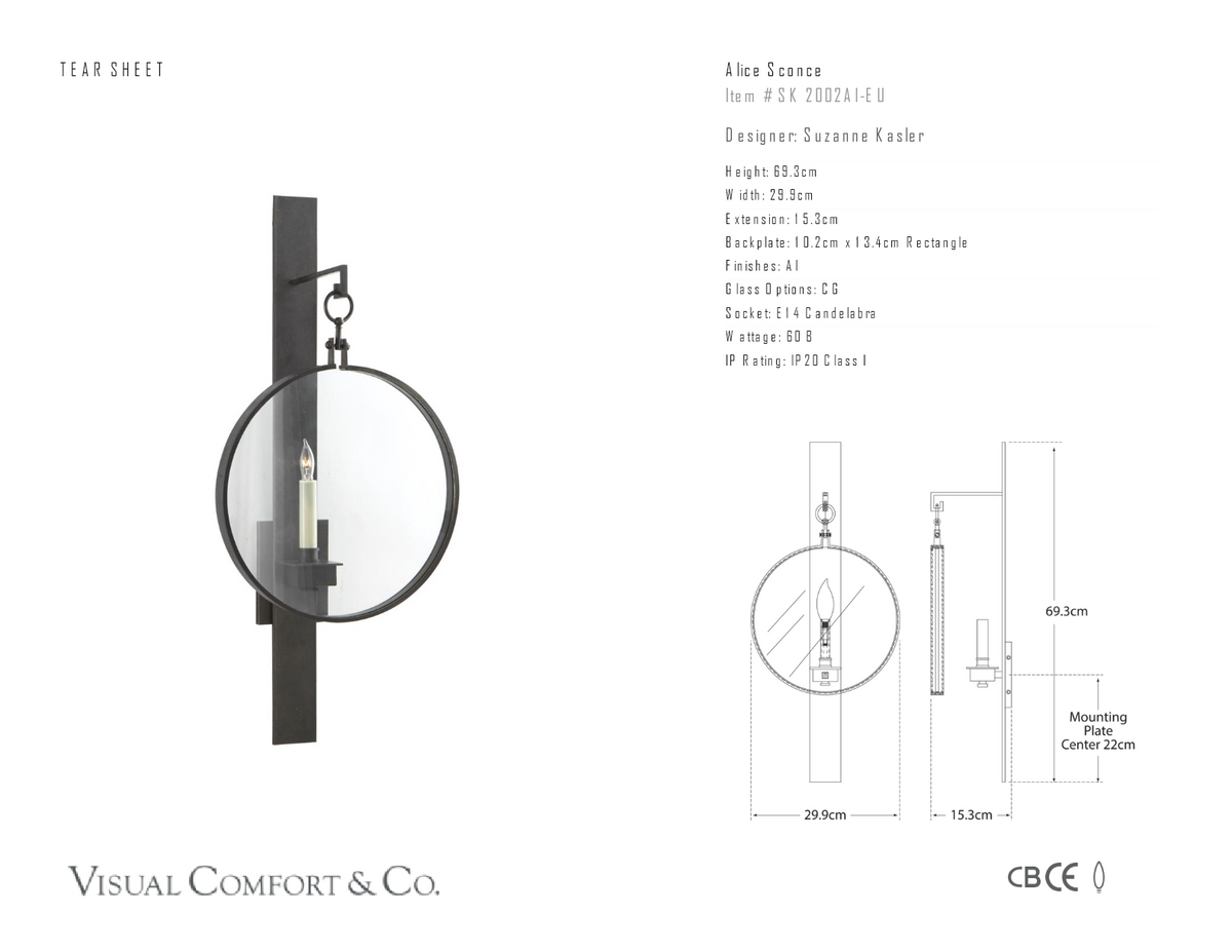 Alice Vägglampa — Suzanne Kasler for Visual Comfort & Co. måttskiss