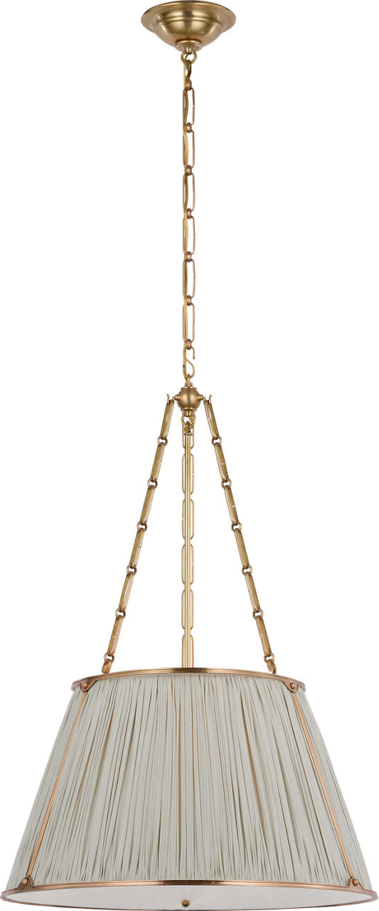 Allister 21" Taklampa — Schumacher for Visual Comfort & Co. — Hand-Rubbed Antique Brass with Schumacher Blue Charee Stripe Pleated Shade