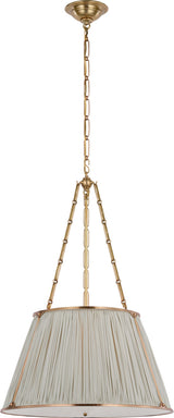 Allister 21" Taklampa — Schumacher for Visual Comfort & Co. — Hand-Rubbed Antique Brass with Schumacher Blue Charee Stripe Pleated Shade