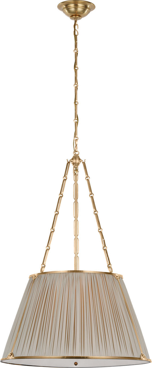 Allister 21" Taklampa — Schumacher for Visual Comfort & Co. — Hand-Rubbed Antique Brass with Champagne Silk Pleated Shade
