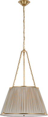 Allister 21" Taklampa — Schumacher for Visual Comfort & Co. — Hand-Rubbed Antique Brass with Champagne Silk Pleated Shade