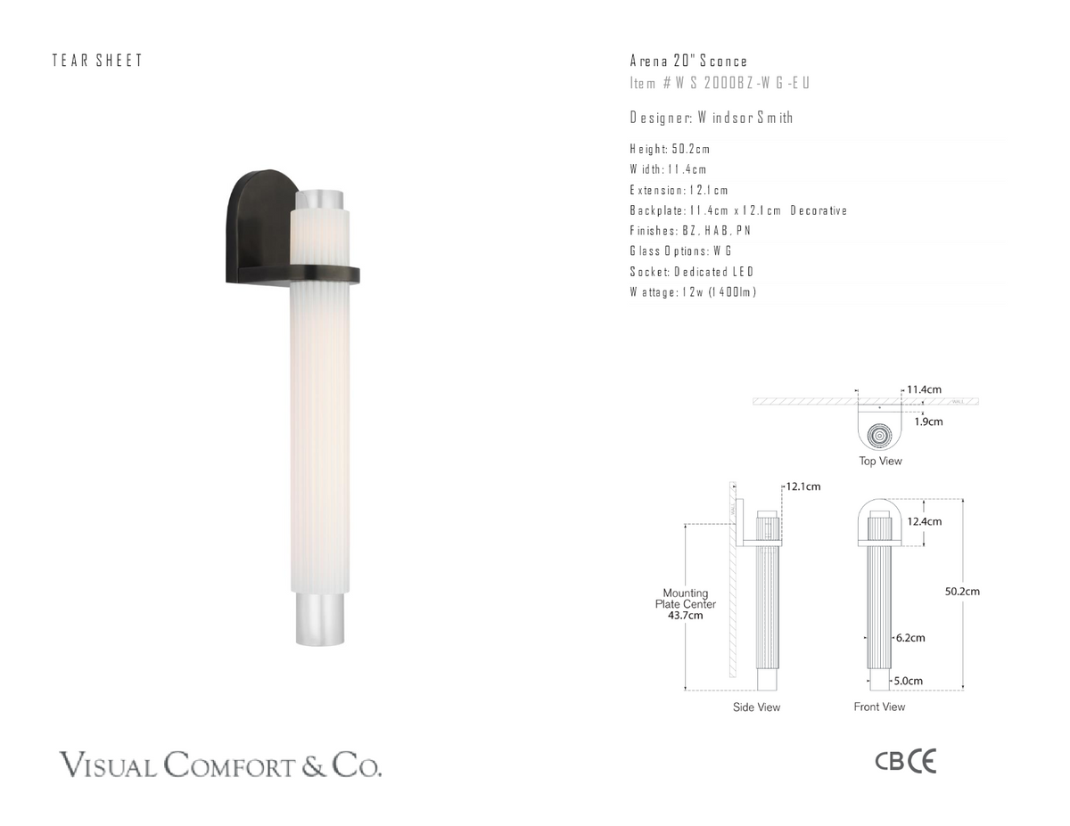Arena 20" Wall Light — Windsor Smith for Visual Comfort & Co. dimension drawing