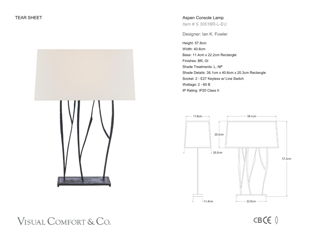 Aspen Console Lamp Bordslampa — Ian K. Fowler for Visual Comfort & Co. måttskiss