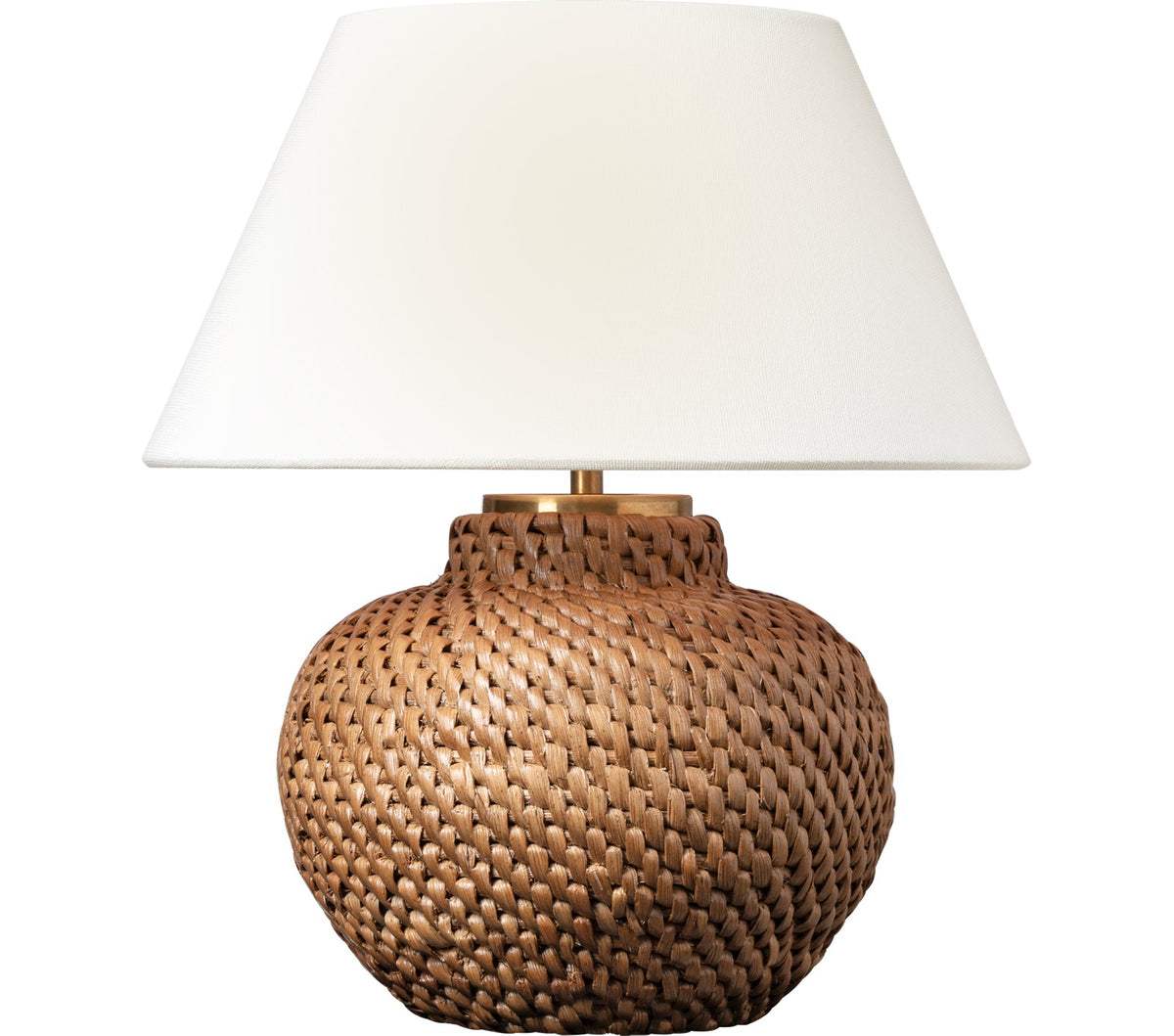 Avedon 12" Cordless Bordslampa — Marie Flanigan for Visual Comfort & Co. — Natural Rattan with Linen Shade