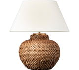 Avedon 12" Cordless Bordslampa — Marie Flanigan for Visual Comfort & Co. — Natural Rattan with Linen Shade