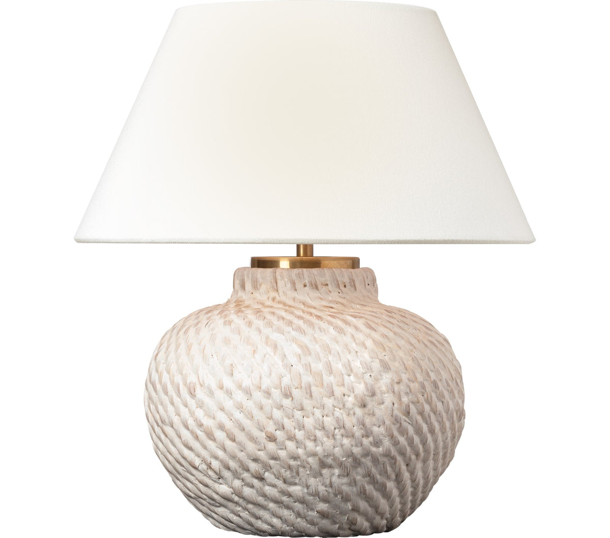 Avedon 12" Cordless Bordslampa — Marie Flanigan for Visual Comfort & Co. — Plaster White Rattan with Linen Shade