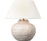 Avedon 12" Cordless Bordslampa — Marie Flanigan for Visual Comfort & Co. — Plaster White Rattan with Linen Shade