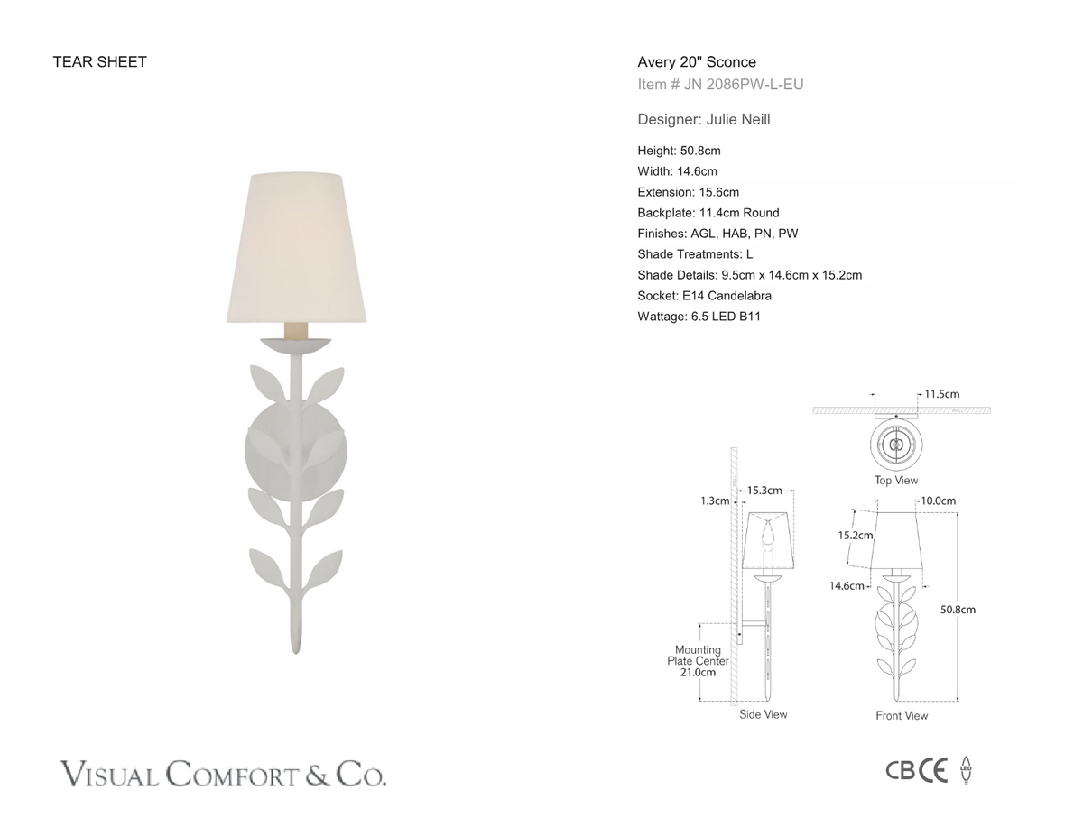 Avery 20" Vägglampa — Julie Neill for Visual Comfort & Co. måttskiss