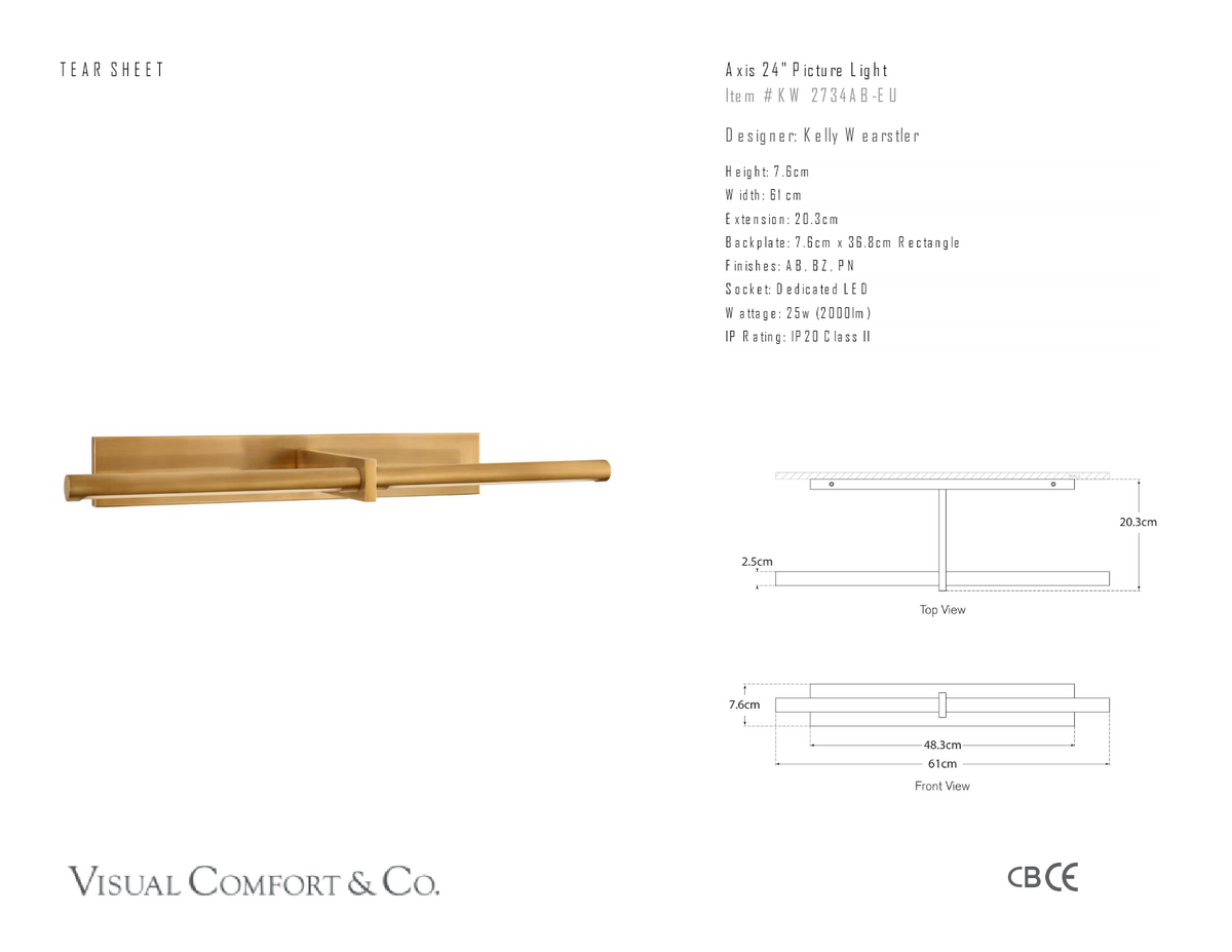 Axis 24" Tavelbelysning — Kelly Wearstler for Visual Comfort & Co. måttskiss
