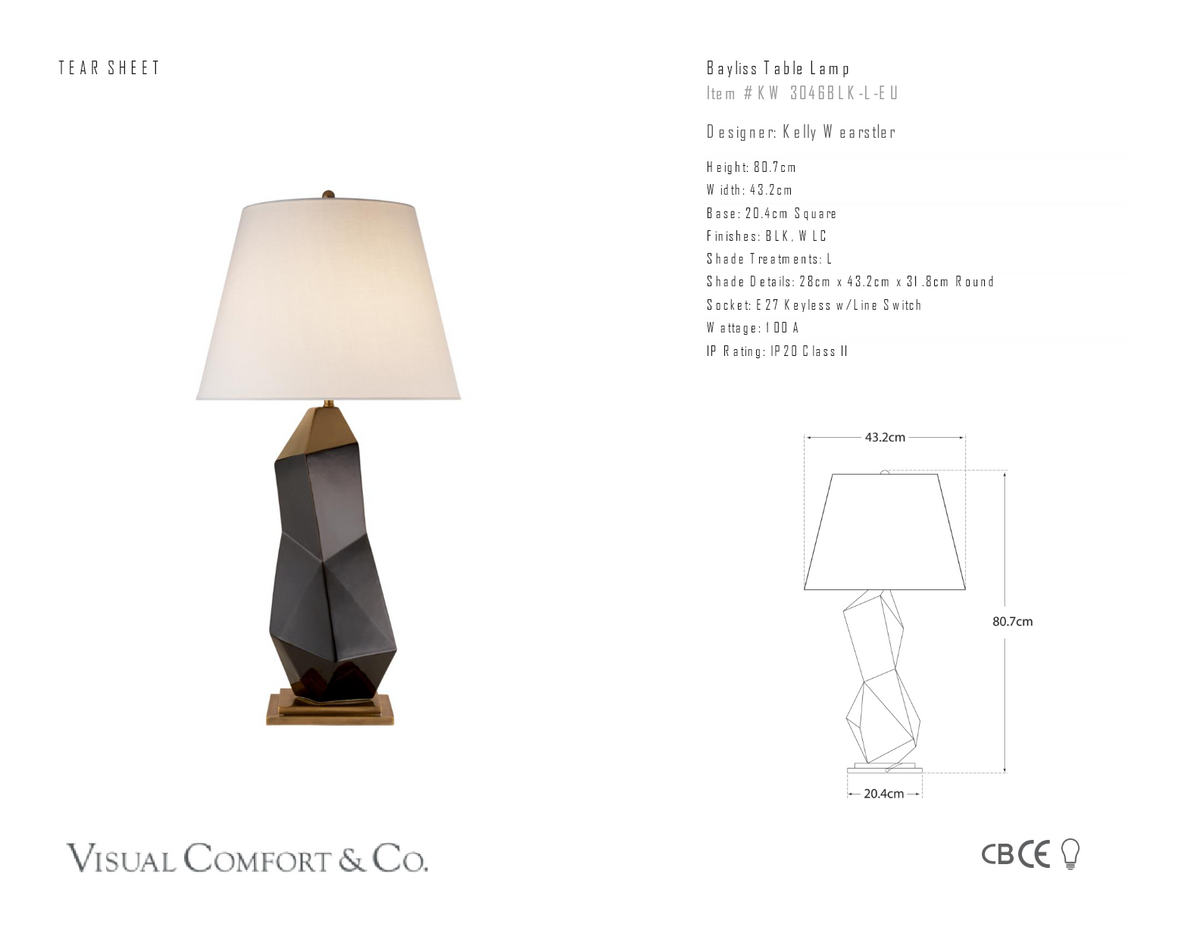 Bayliss Bordslampa — Kelly Wearstler for Visual Comfort & Co. måttskiss