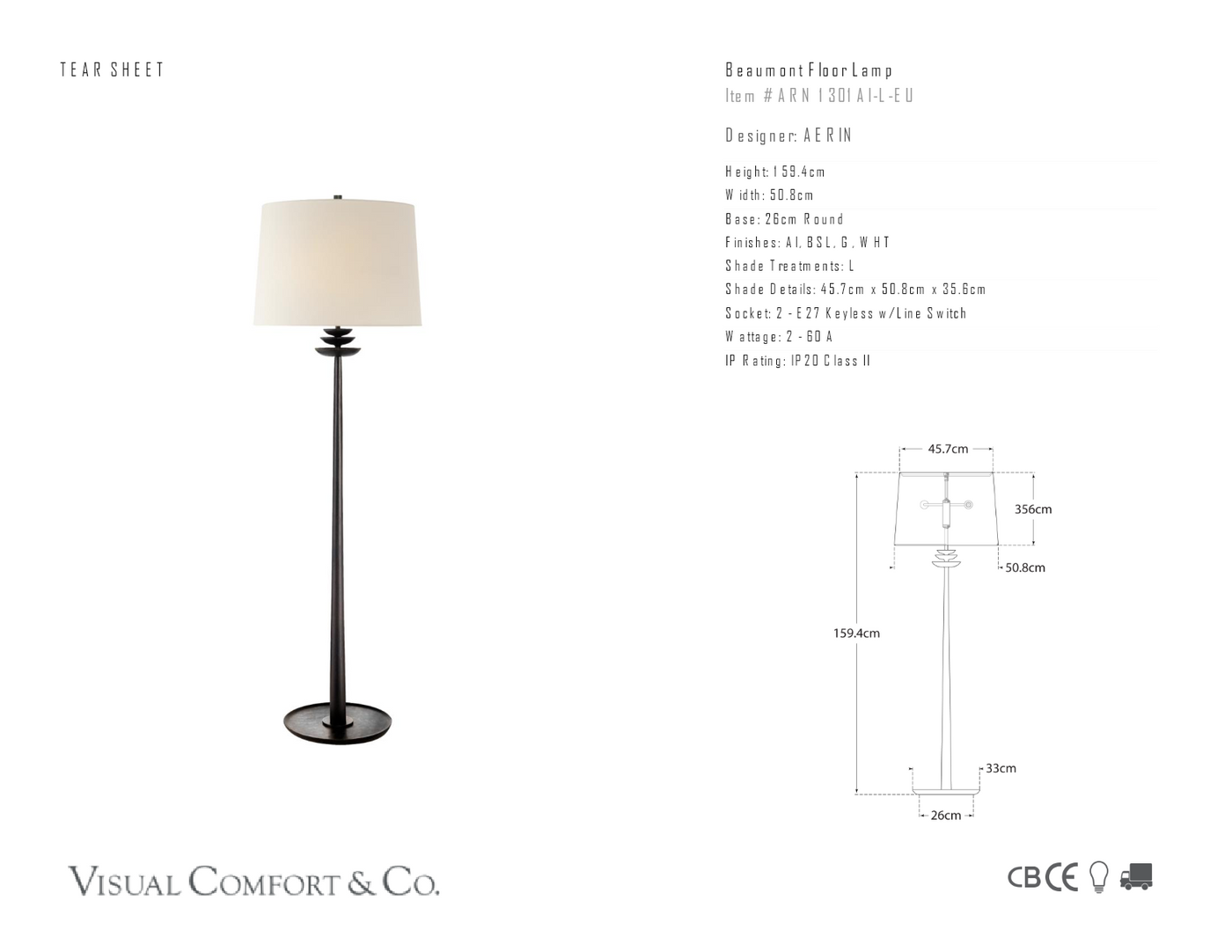 Beaumont Golvlampa måttskiss