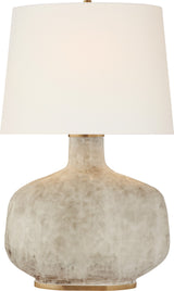 Beton Bordslampa Large — Kelly Wearstler for Visual Comfort & Co. — Antiqued White Ceramic with Linen Shade