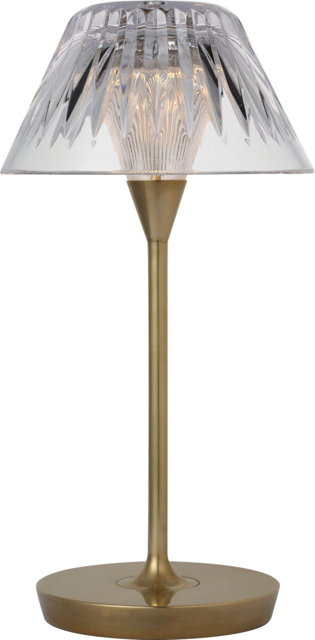 Blaze 12" Rechargeable Bordslampa — Waterford for Visual Comfort & Co. — Natural Brass with Clear Crystal