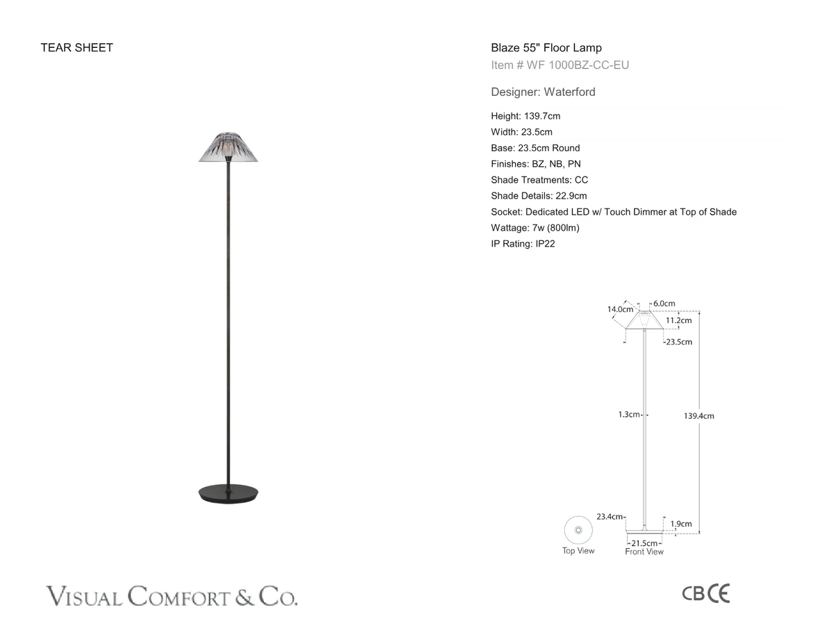 Blaze 55" Golvlampa — Waterford for Visual Comfort & Co. måttskiss