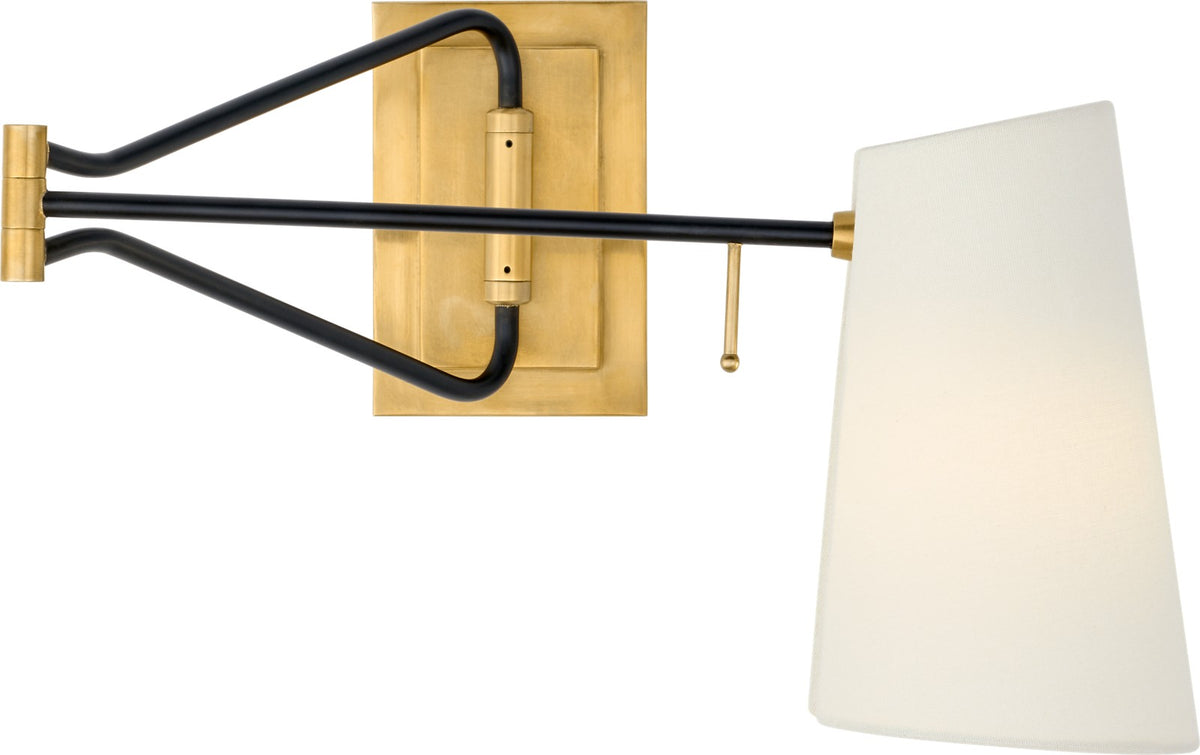 Keil Swing Arm Vägglampa — Visual Comfort — Hand-Rubbed Antique Brass and Black with Linen Shade / Utan ljuskälla