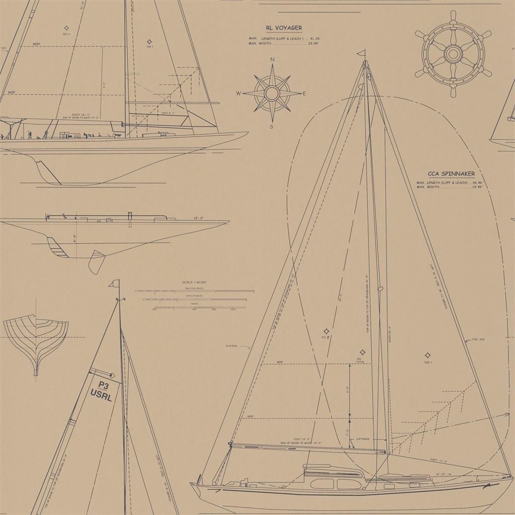 Boat Blueprint Vintage Blue — Ralph Lauren Home tapet