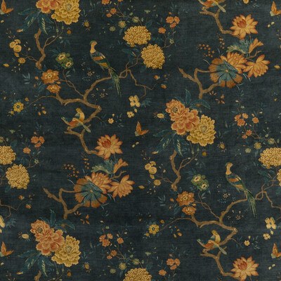 Oriental Bird Velvet Tyg Teal — G P & J Baker