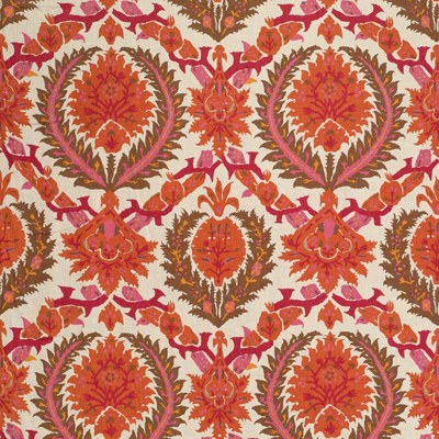 Zenobia Linen Print Tyg Orange Spice/Mocha — Brunschwig & Fils tyg